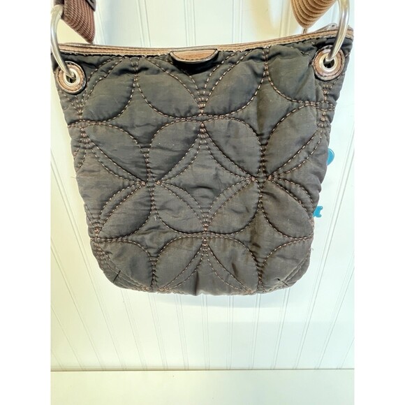 Fossil Key Per Fabric Quilted Crossbody Brown Slingbag Purse W/ Lock & Key Charm - Picture 6 of 8
